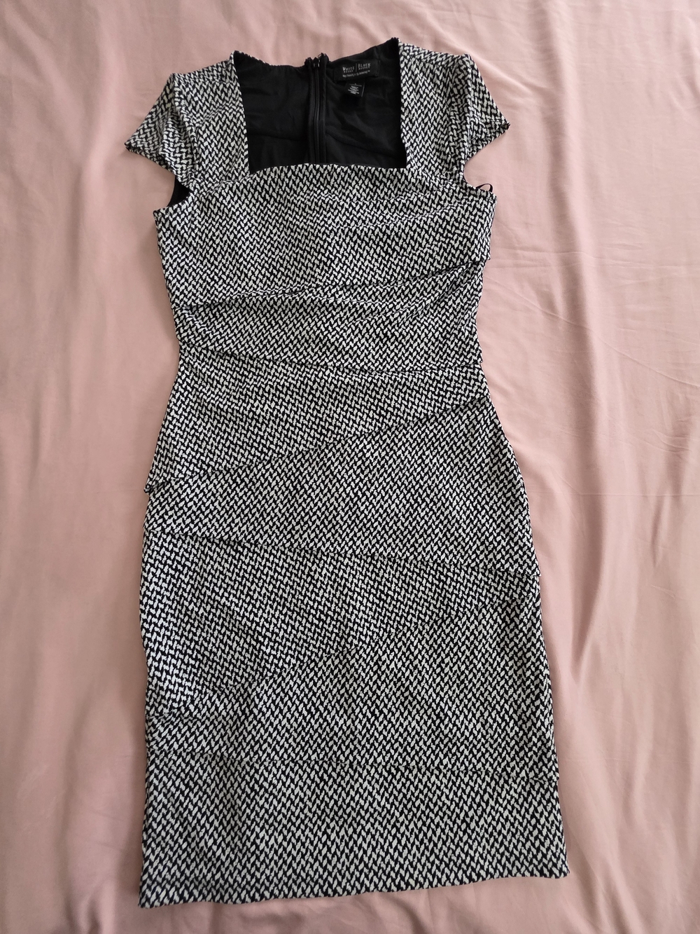White House Black Market Black and White Cap-Sleeve Midi Sheath Dress